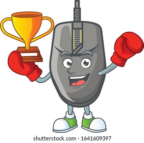 Super cool Boxing winner of black mouse in mascot cartoon design