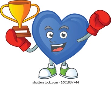 Super cool Boxing winner blue love in mascot cartoon style