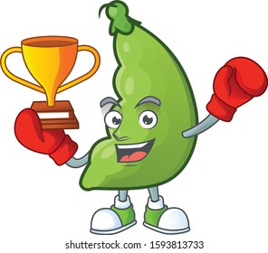 Super cool Boxing winner broad beans in mascot cartoon style