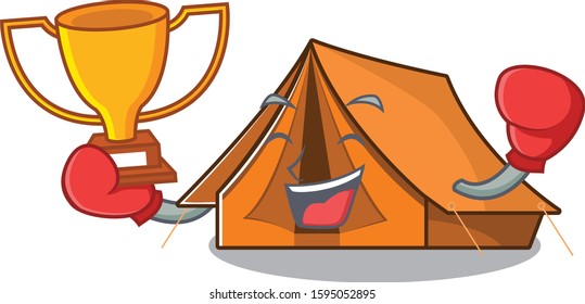 Super cool Boxing winner camping tent Scroll in mascot cartoon design
