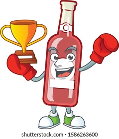 Super cool Boxing winner champagne red bottle in mascot cartoon style