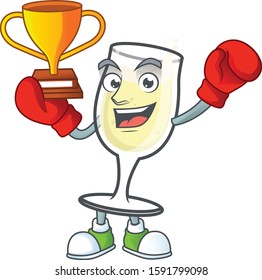 Super cool Boxing winner champagne glass in mascot cartoon style