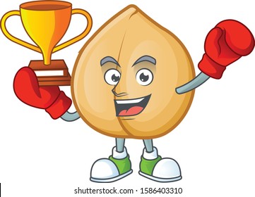 Super cool Boxing winner chickpeas in mascot cartoon style
