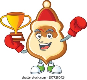 Super cool Boxing winner christmas hat cookies in mascot cartoon style