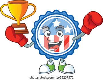 Super cool Boxing winner of circle badges USA with star in mascot cartoon design