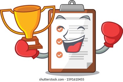 Super cool Boxing winner clipboard Scroll in mascot cartoon design