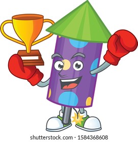 Super cool Boxing winner dot fireworks rocket in mascot cartoon style