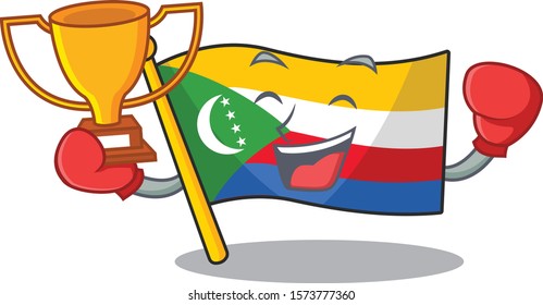 Super cool Boxing winner flag comoros in mascot cartoon style