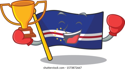 Super cool Boxing winner flag cape verde in mascot cartoon style