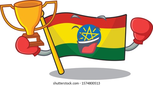 Super cool Boxing winner flag ethiopia in mascot cartoon style