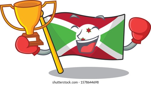 Super cool Boxing winner flag burundi in mascot cartoon style