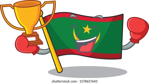 Super cool Boxing winner flag mauritania in mascot cartoon style