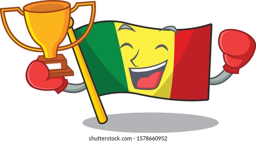Super cool Boxing winner flag mali in mascot cartoon style