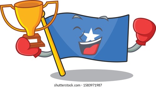 Super cool Boxing winner flag somalia in mascot cartoon style