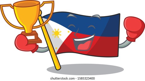 Super cool Boxing winner flag philippines in mascot cartoon style
