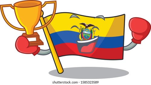 Super cool Boxing winner flag ecuador in mascot cartoon style
