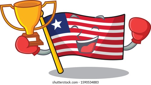 Super cool Boxing winner flag liberia Scroll in mascot cartoon design