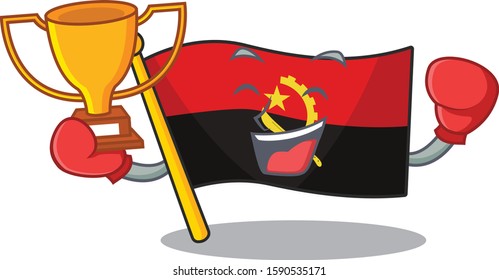 Super cool Boxing winner flag angola Scroll in mascot cartoon design