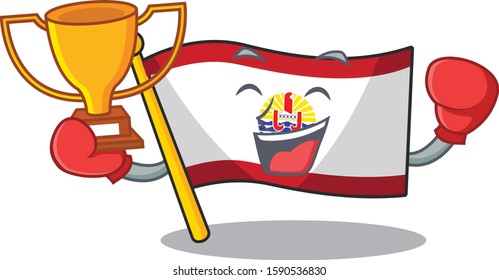 Super cool Boxing winner flag french polynesia Scroll in mascot cartoon design