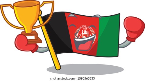 Super cool Boxing winner flag afghanistan Scroll in mascot cartoon design