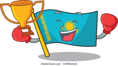 Super cool Boxing winner flag kazakhstan in mascot cartoon style
