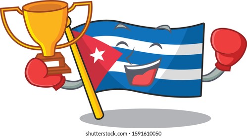 Super cool Boxing winner flag cuba Scroll in mascot cartoon design