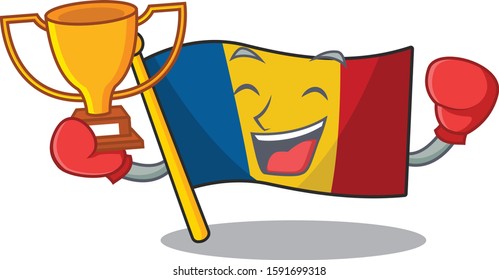 Super cool Boxing winner flag chad Scroll in mascot cartoon design