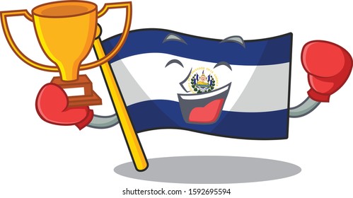 Super cool Boxing winner flag el salvador Scroll in mascot cartoon design