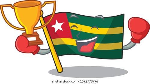 Super cool Boxing winner flag togo Scroll in mascot cartoon design