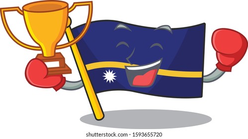 Super cool Boxing winner flag nauru Scroll in mascot cartoon design