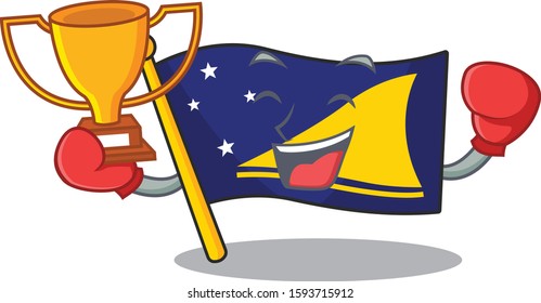 Super cool Boxing winner flag tokelau Scroll in mascot cartoon design