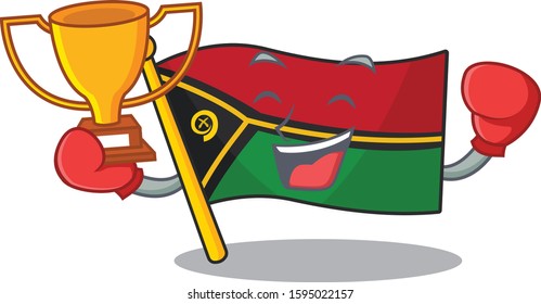 Super cool Boxing winner flag vanuatu Scroll in mascot cartoon design
