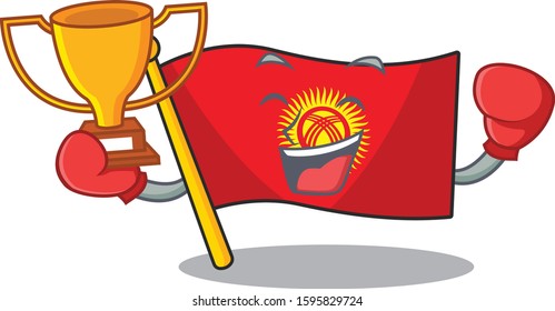 Super cool Boxing winner flag kyrgyzstan Scroll in mascot cartoon design