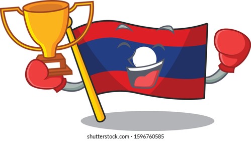 Super cool Boxing winner flag laos Scroll in mascot cartoon design