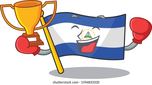 Super cool Boxing winner flag nicaragua Scroll in mascot cartoon design