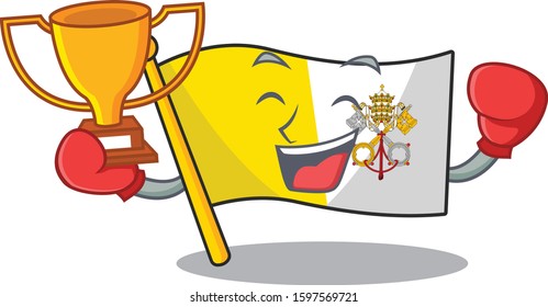 Super cool Boxing winner flag vatican city Scroll in mascot cartoon design