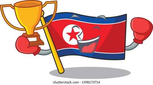 Super cool Boxing winner flag north korea Scroll in mascot cartoon design