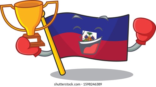 Super cool Boxing winner flag haiti Scroll in mascot cartoon design