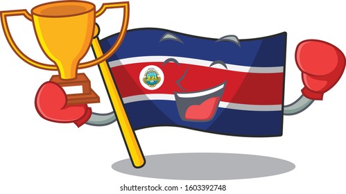 Super cool Boxing winner flag costa rica Scroll in mascot cartoon design