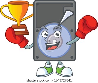 Super cool Boxing winner of hard disk in mascot cartoon design