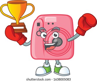 Super cool Boxing winner of instan camera in mascot cartoon design