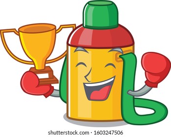Super cool Boxing winner kids water bottle Scroll in mascot cartoon design