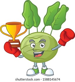Super cool Boxing winner kohlrab in mascot cartoon style