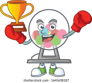 Super cool Boxing winner of lottery machine ball in mascot cartoon design