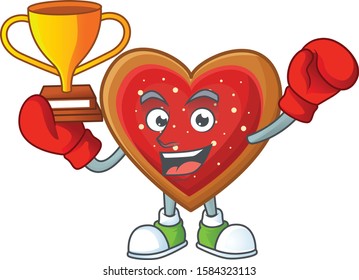 Super cool Boxing winner love cookies in mascot cartoon style