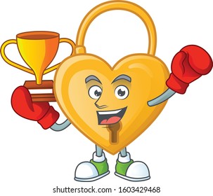 Super cool Boxing winner love padlock in mascot cartoon style