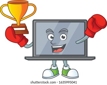 Super cool Boxing winner of monitor in mascot cartoon design