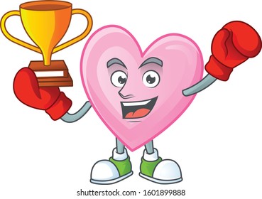 Super cool Boxing winner pink love in mascot cartoon style