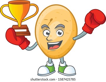 Super cool Boxing winner potato in mascot cartoon style