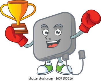 Super cool Boxing winner of power bank in mascot cartoon design